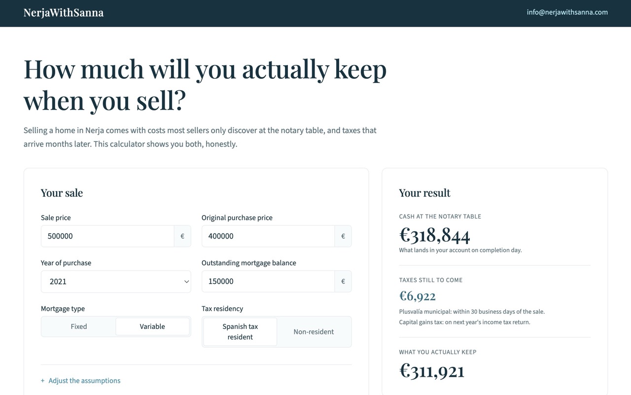 Property seller calculator preview